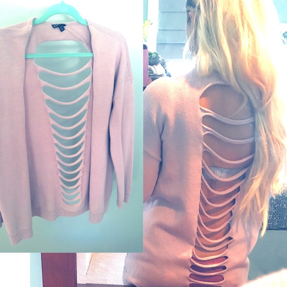 Express Cardigan -Light Pink and Ripped Back